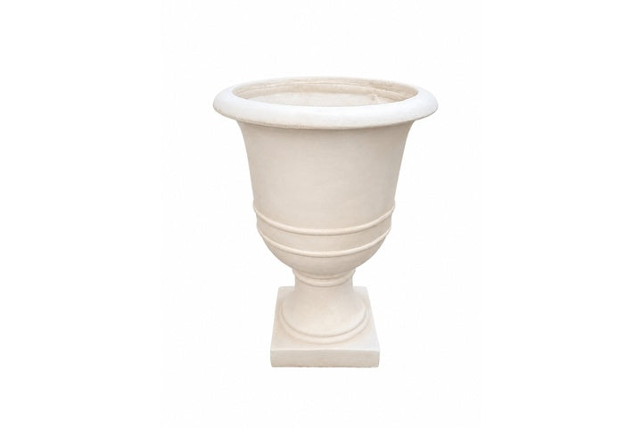 Fiberglass Pot with Aged Rustic Garden Urn Silhouette Beige