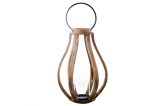 Wood Round Bellied Lantern Natural Finish