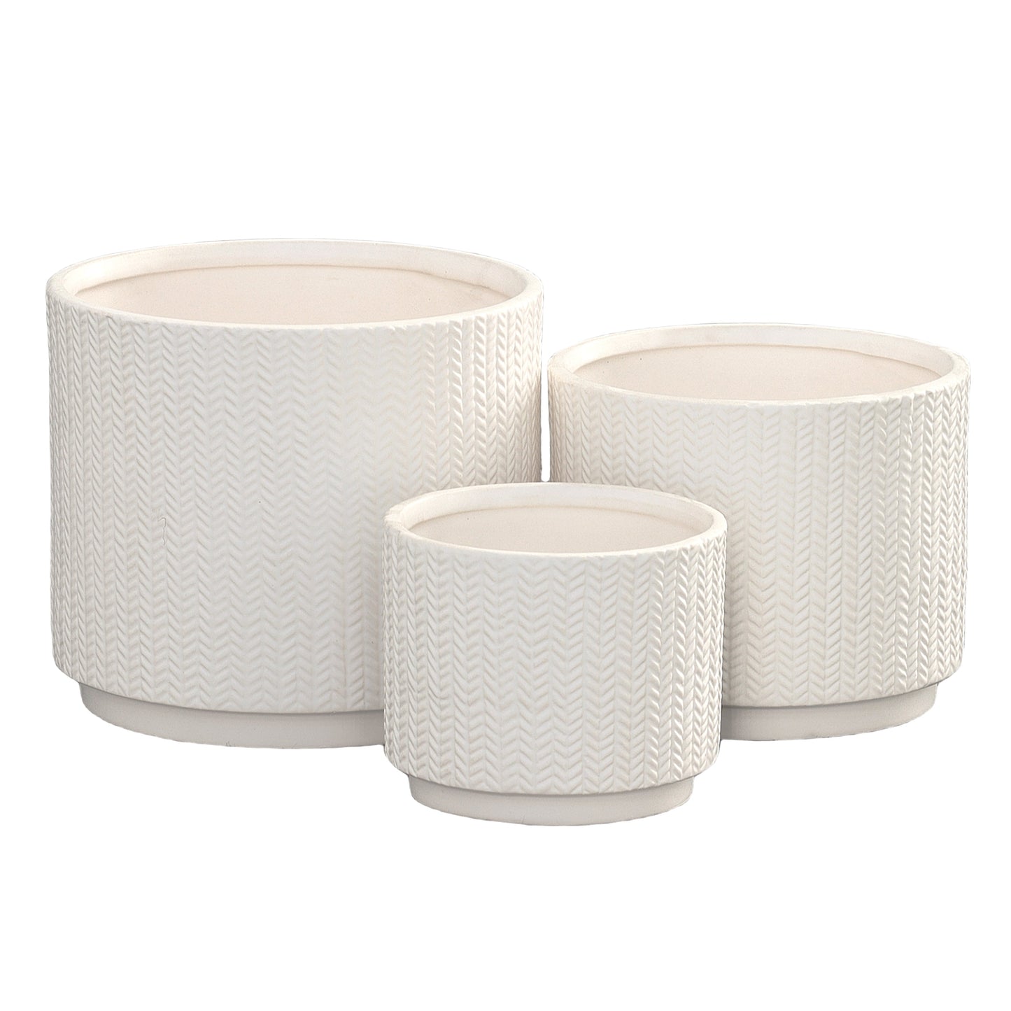 Irene Ceramic Embossed Round Pot Set (Set of 3)