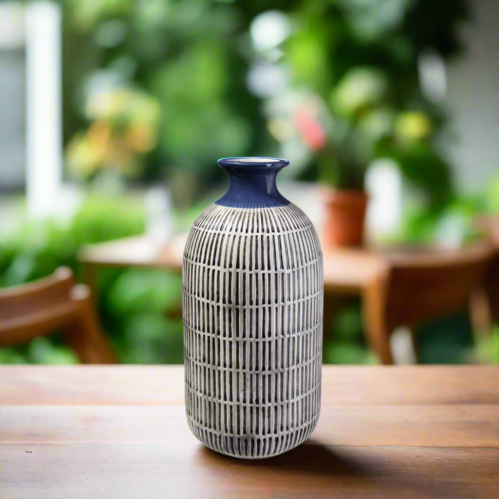 Samara Gloss Ceramic Striped Trumpet Vase