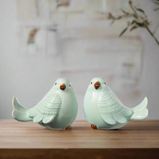 Yannel Gloss Green Cardinal Figurines (Set of 2)