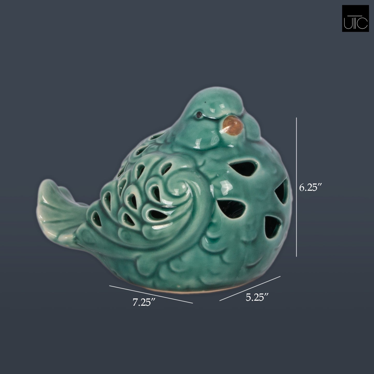Ceramic Sitting Bird Figurine with Brown Beak and Cutout Design Body Gloss Finish