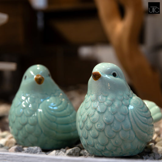 Porcelain Sitting Bird Figurine Gloss Finish