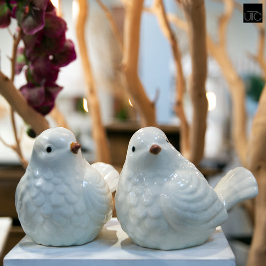 Porcelain Sitting Bird Figurine Gloss Finish