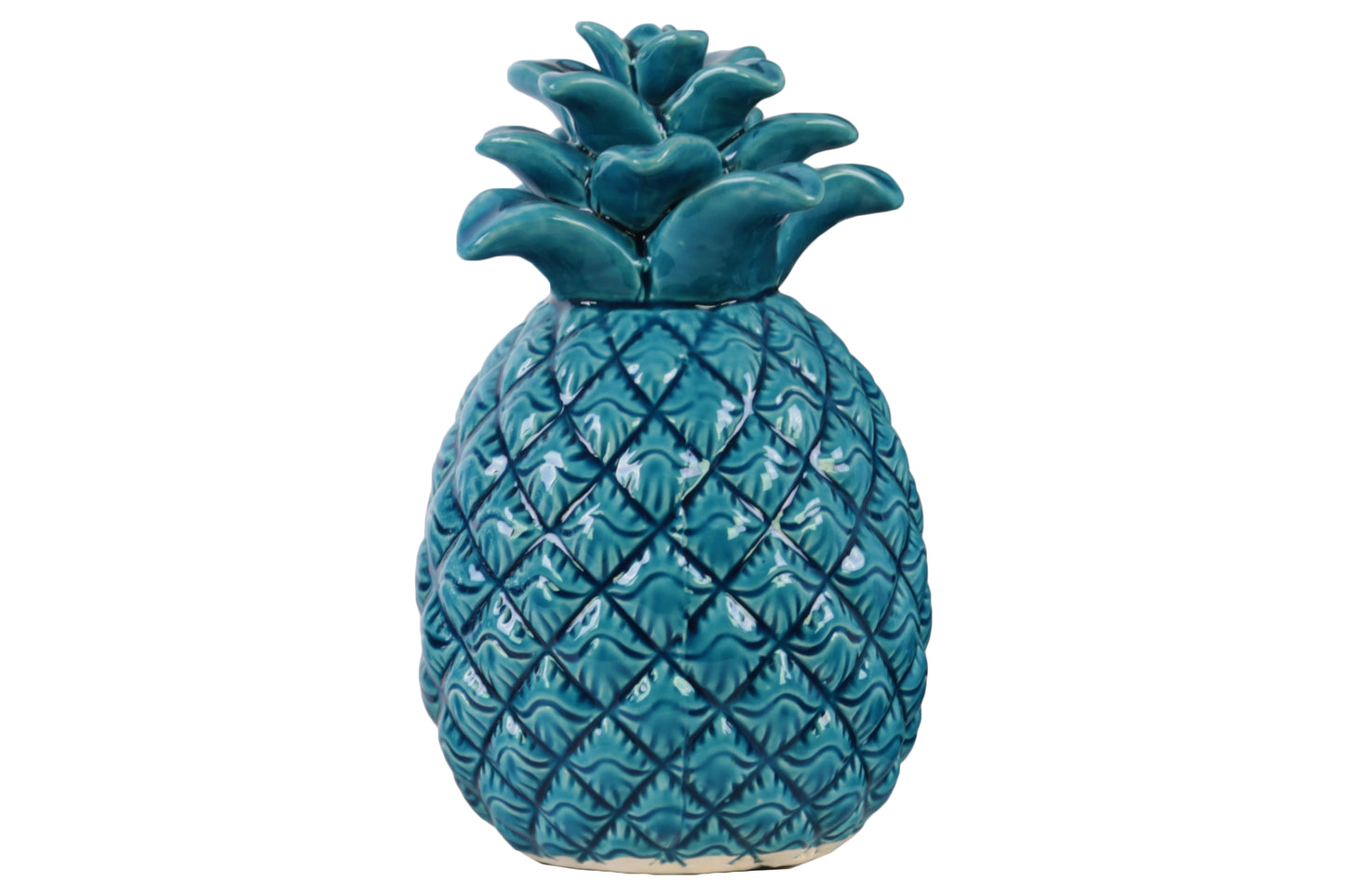 Ceramic Pineapple Figurine with Embossed Lattice Design Gloss Finish Blue