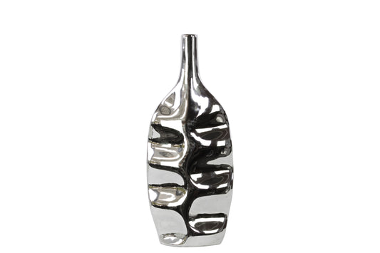 Ceramic Vase Polished Chrome Finish Silver 17"H
