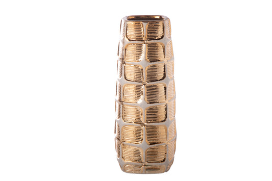 Ceramic Round Vase Gloss Finish Gold-11.75"H