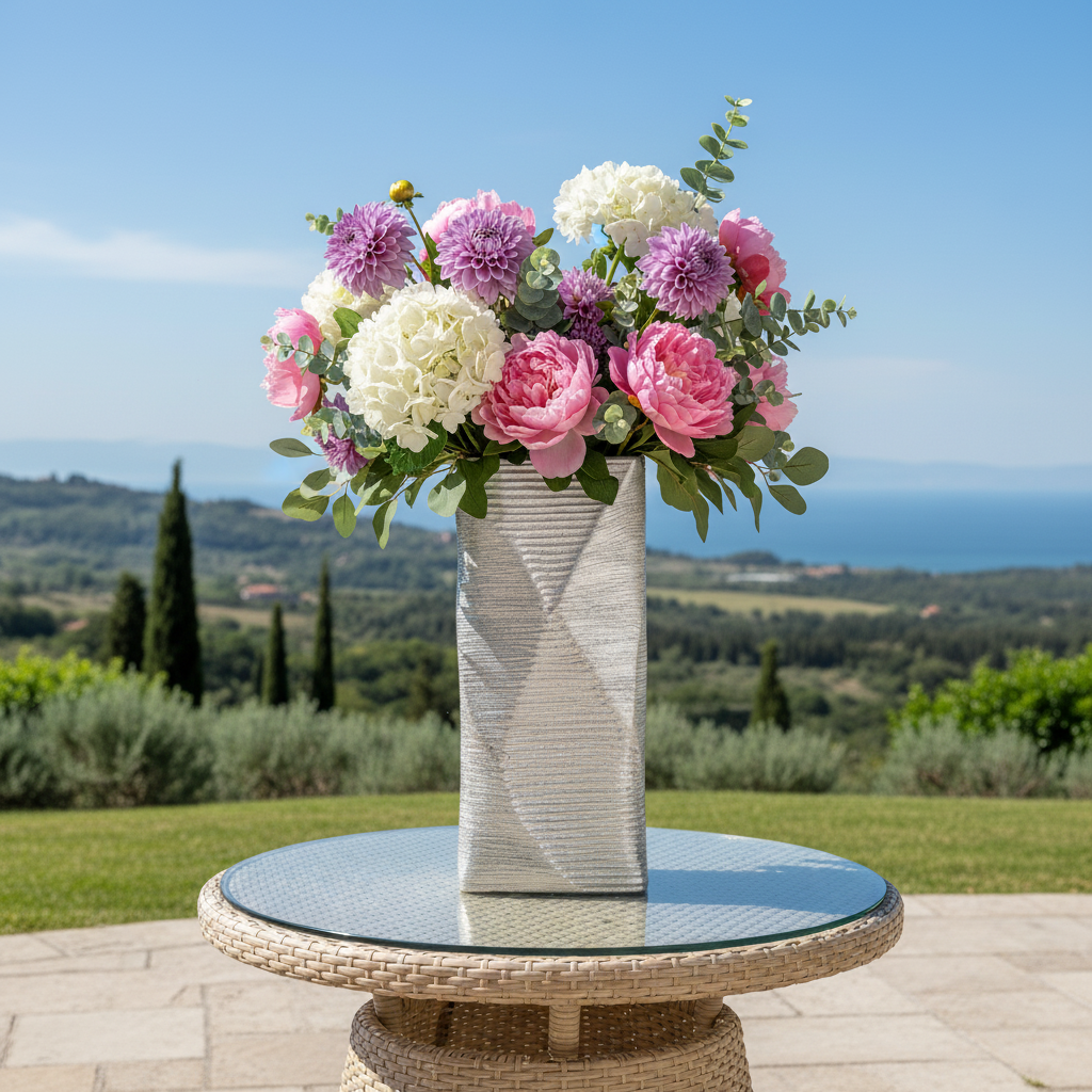 Jessalyn Ceramic Rectangular Vase with Brushed Geometric Pattern