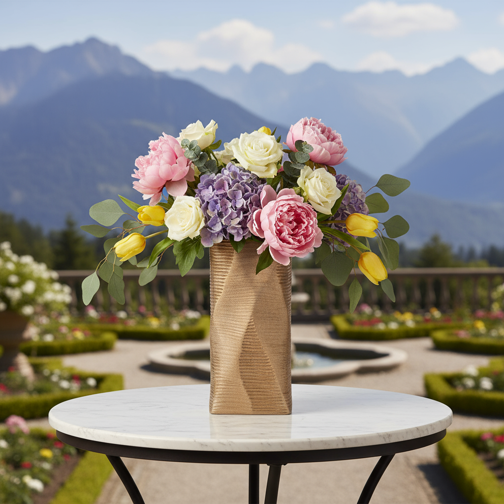 Jessalyn Ceramic Rectangular Vase with Brushed Geometric Pattern