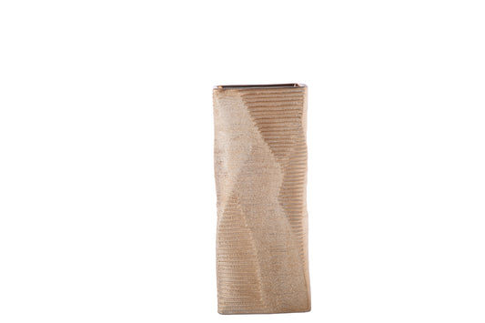 Ceramic Rectangle Vase with Brushed Geometric Pattern Design Body SM Gloss Finish Gold