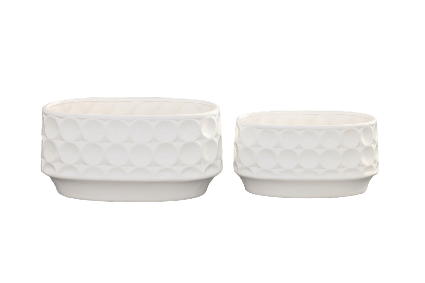 Ceramic Low Oval Pot Shiny Finish White-6.50"H