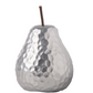 A silver ceramic pear figurine with a hammered design body and a matte finish.