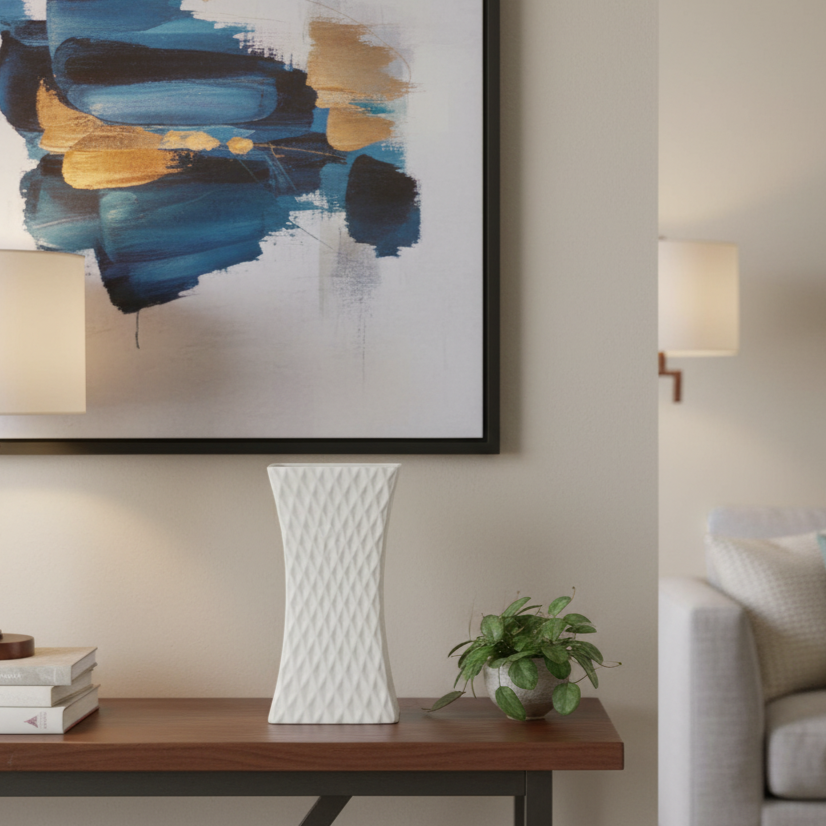 Felicia Ceramic Rectangular Pot with Diamond Pattern Design