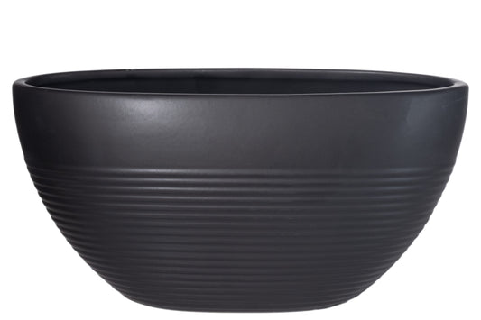 Ceramic Oval Pot Matte Finish Black-5.50"H