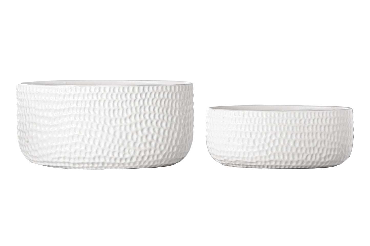 Ceramic Low Oval Wide Opening Pot with Embossed Symmetric Pattern Design Body Set of Two Matte Finish