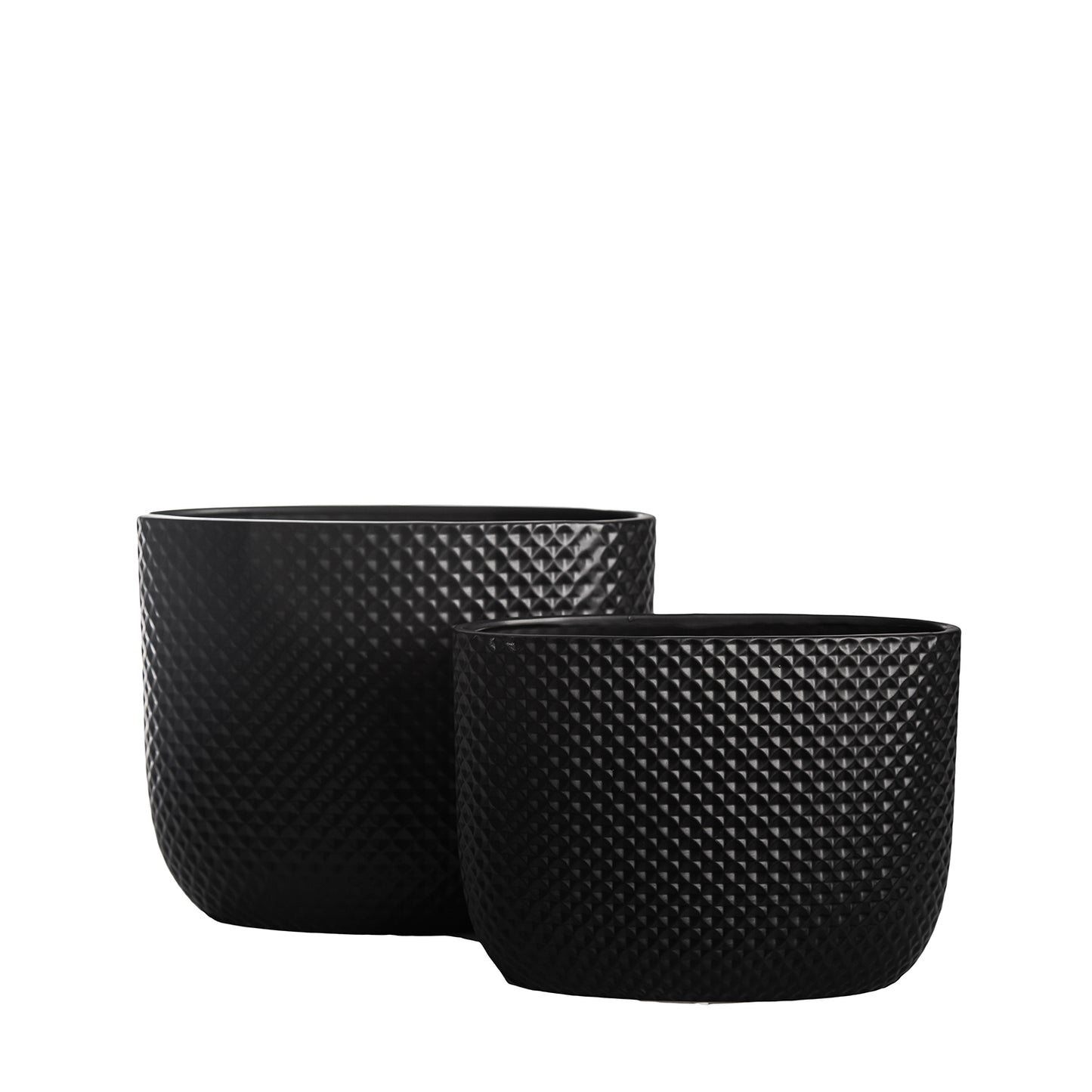 Deyara Embossed Diamond Oval Planter Set (Set of 2)