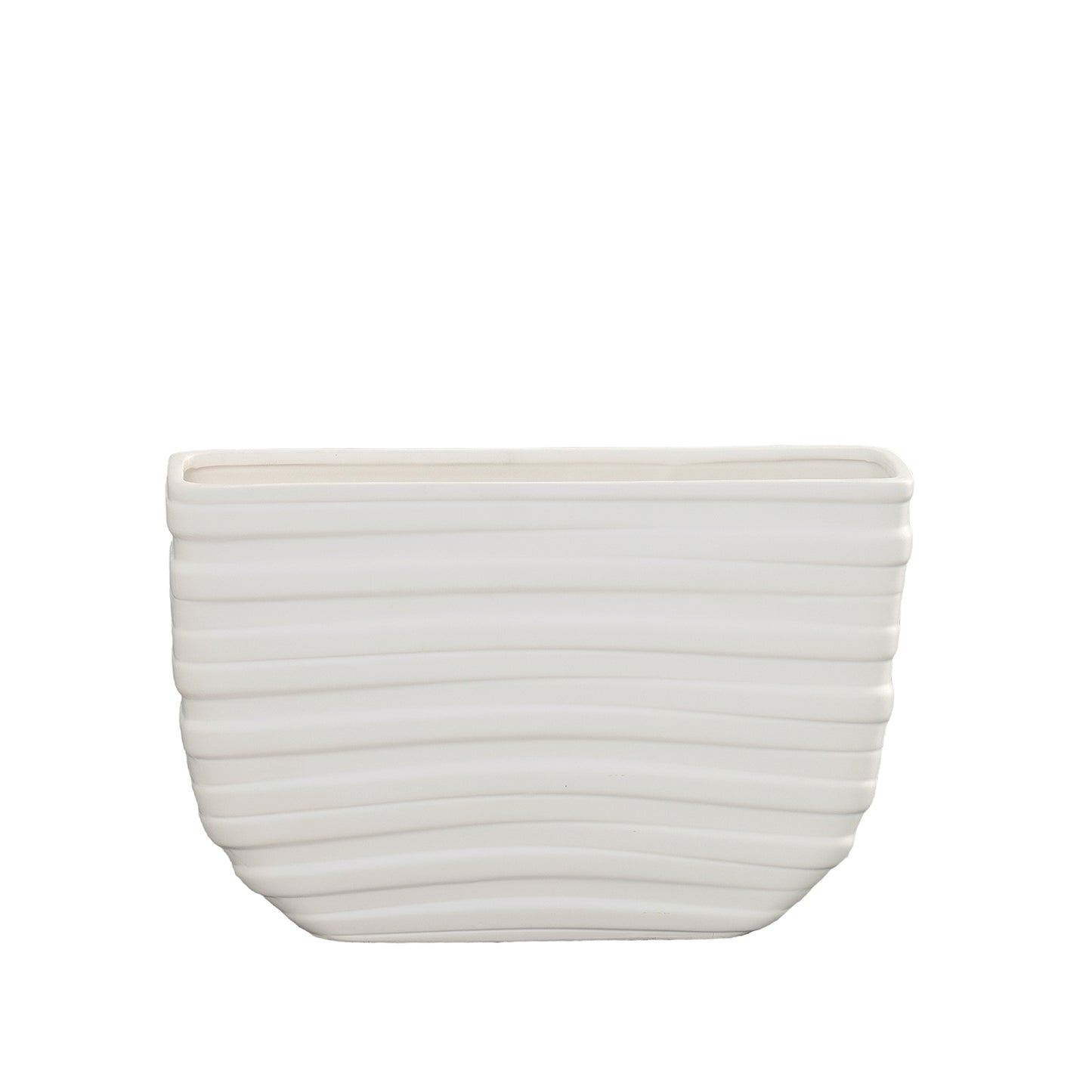 Marcelline White Ceramic Banded Rectangle Pot