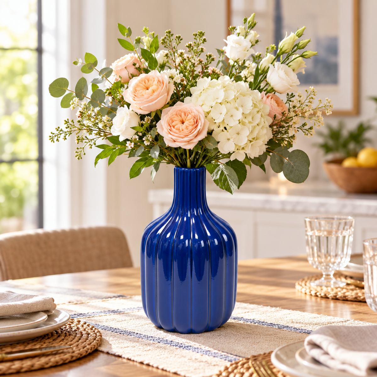 Leila Ceramic Bottle Vase with Embossed Column Design