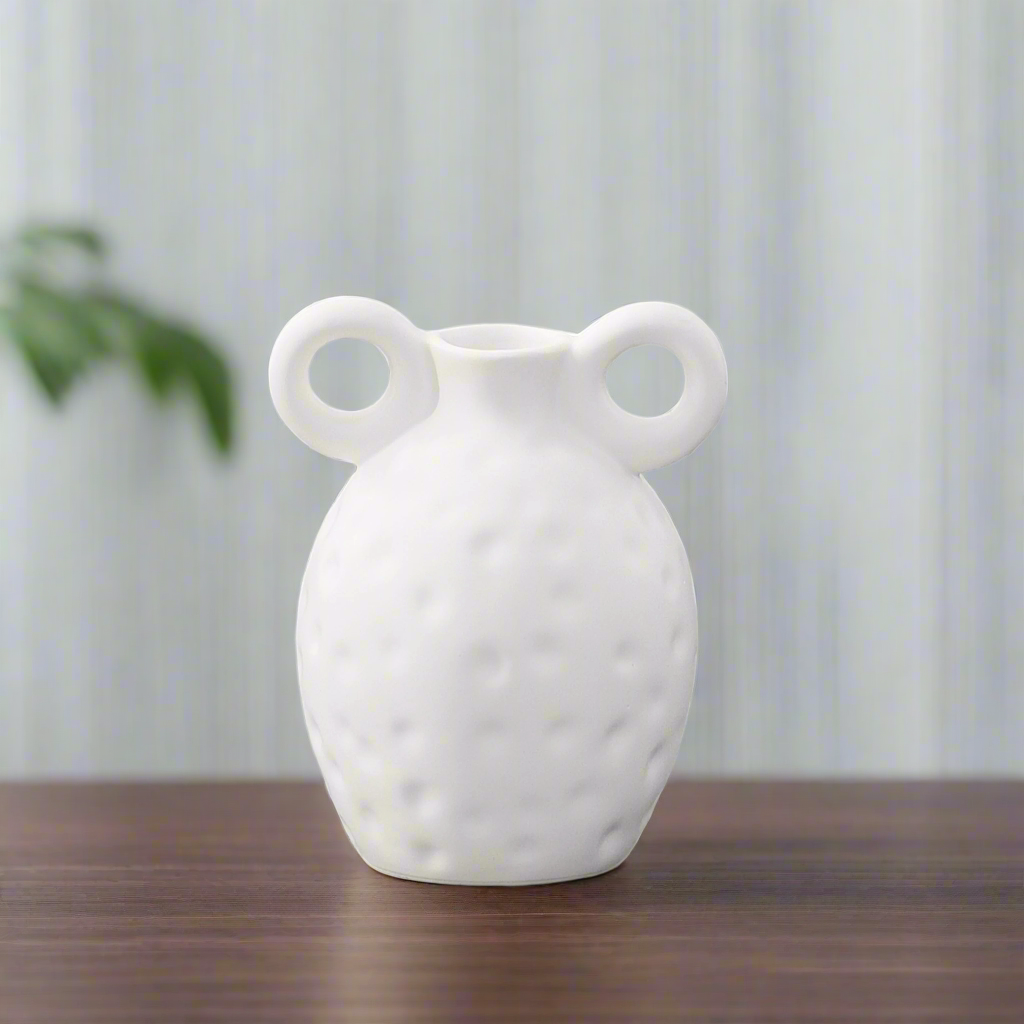 Vetra Dimpled Ring-Handled Ceramic Vase