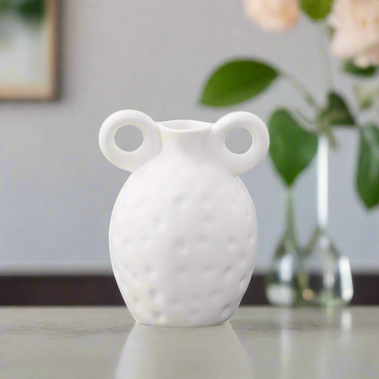 Vetra Dimpled Ring-Handled Ceramic Vase