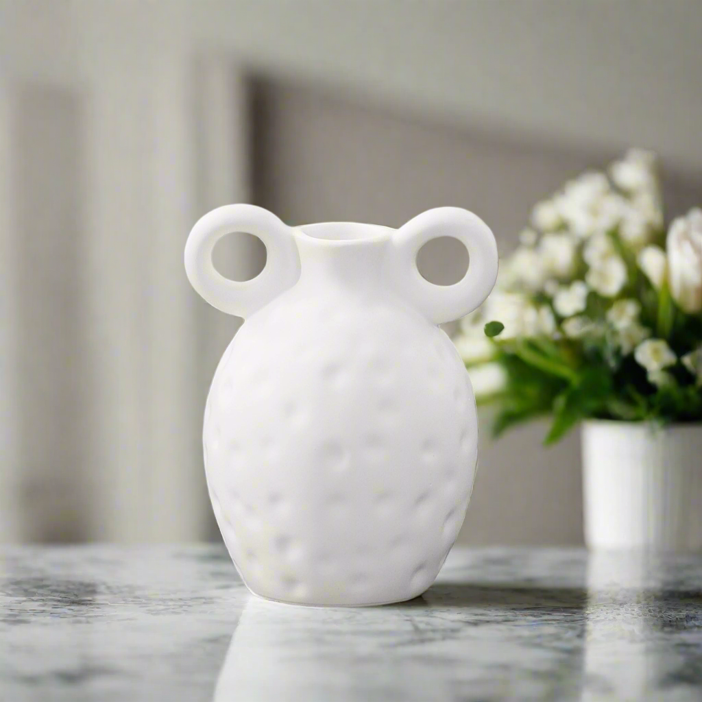 Vetra Dimpled Ring-Handled Ceramic Vase