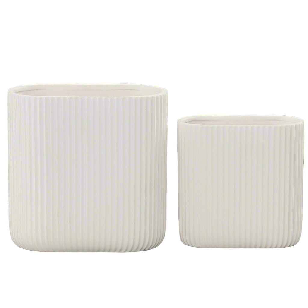 Remi Corrugated Column Ceramic Oval Planter Set (Set of 2)