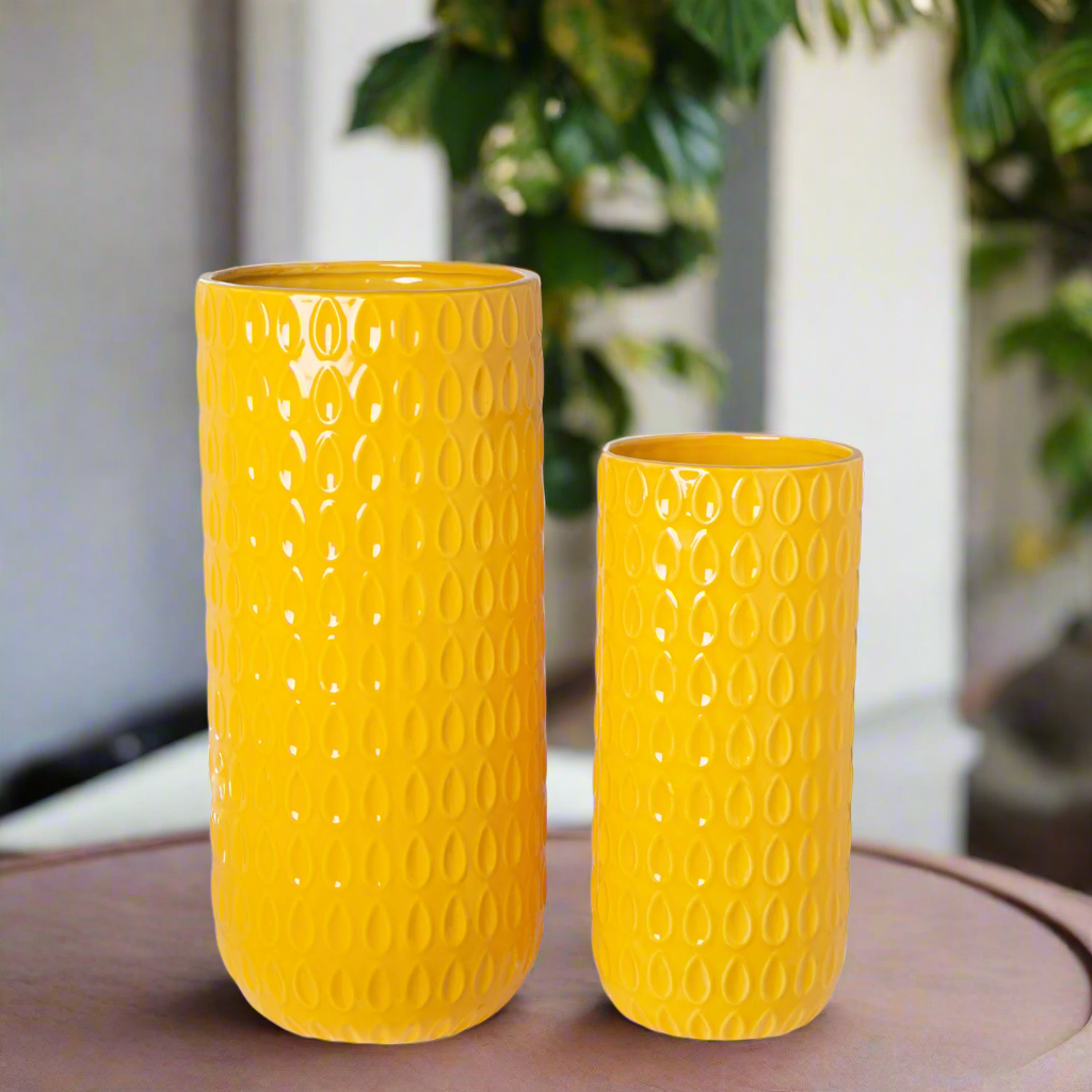 Cevira Tall Dash Line Ceramic Planter Set (Set of 2)