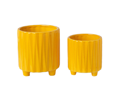 Ceramic Round Pot Gloss Finish Yellow-5.50"H -162