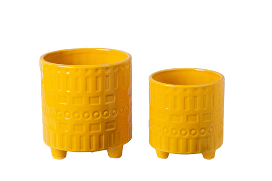 Ceramic Round Pot Gloss Finish Yellow-5.50"H -166