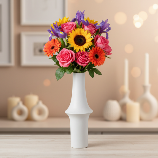 Juniper Ceramic Round Vase with Geometric Mid-Body Design