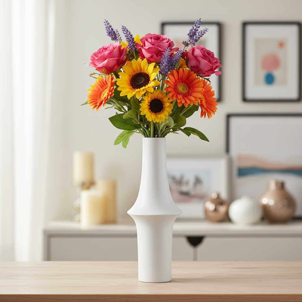 Juniper Ceramic Round Vase with Geometric Mid-Body Design