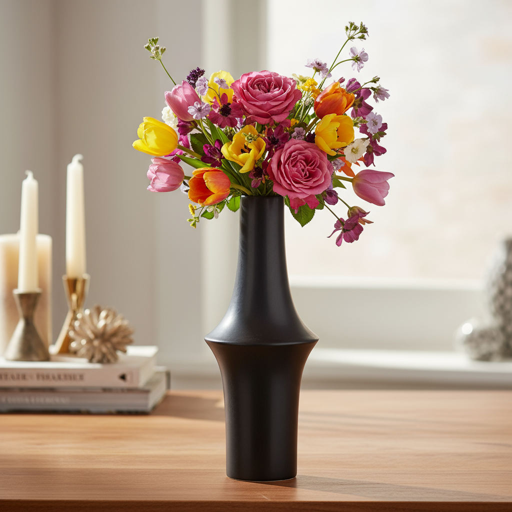 Juniper Ceramic Round Vase with Geometric Mid-Body Design