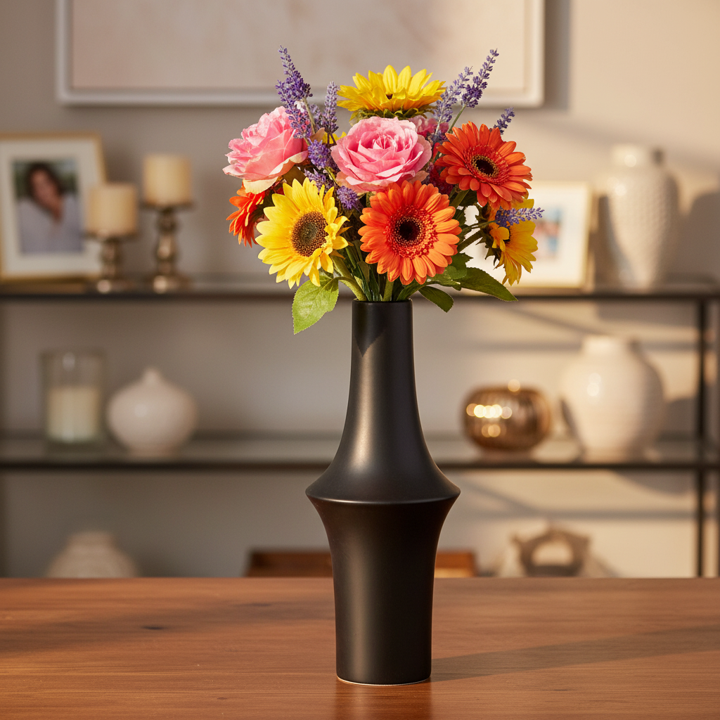 Juniper Ceramic Round Vase with Geometric Mid-Body Design