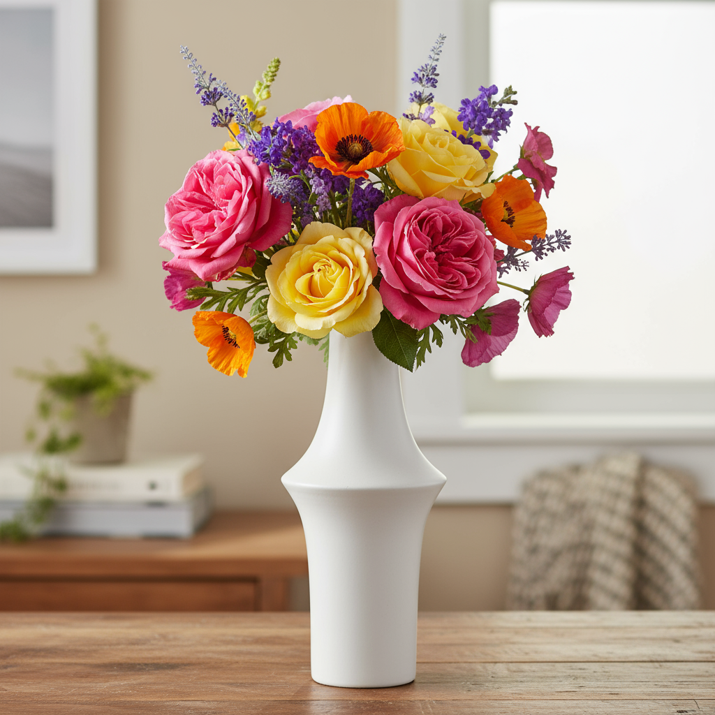 Juniper Ceramic Round Vase with Geometric Mid-Body Design