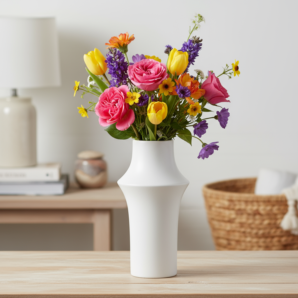 Juniper Ceramic Round Vase with Geometric Mid-Body Design