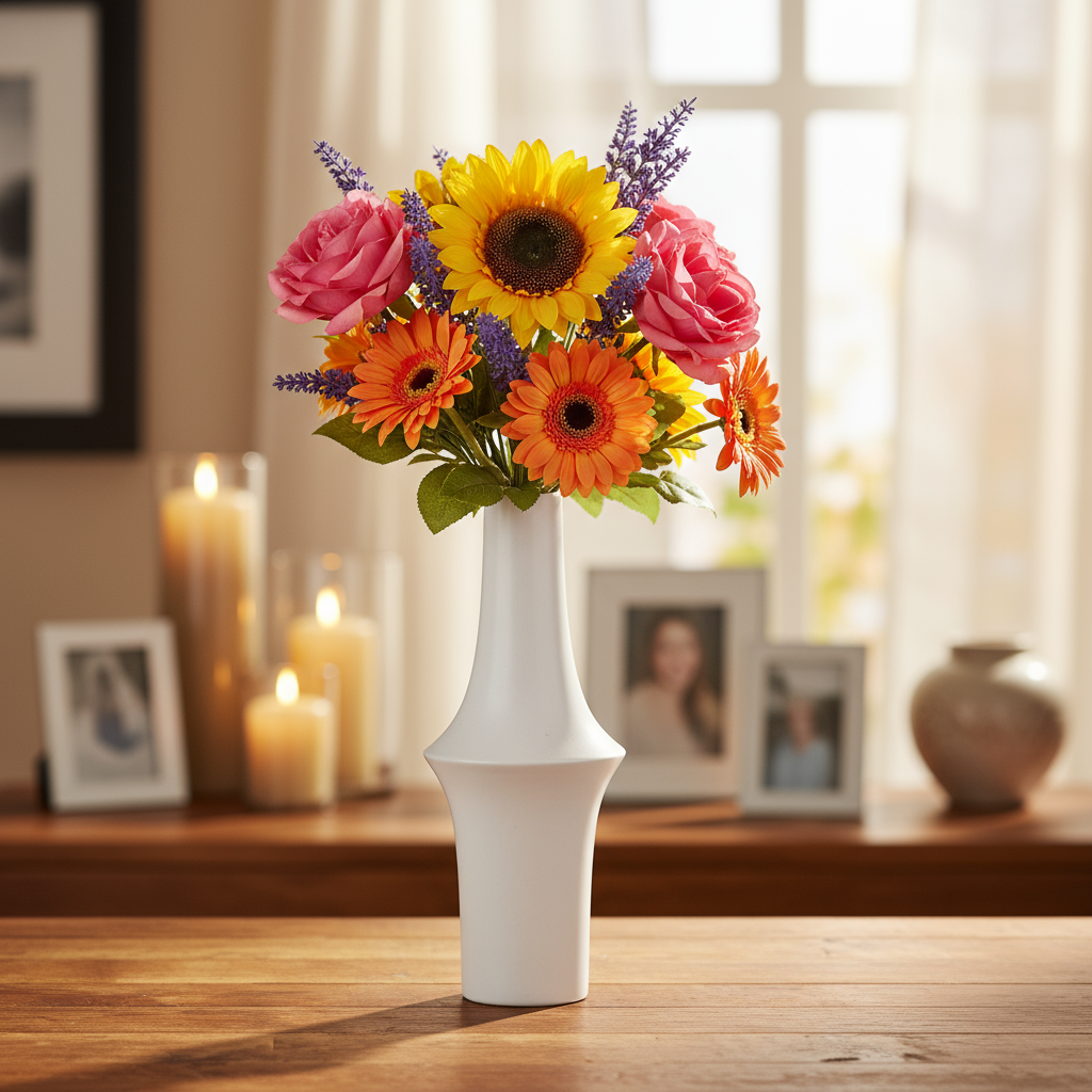 Juniper Ceramic Round Vase with Geometric Mid-Body Design