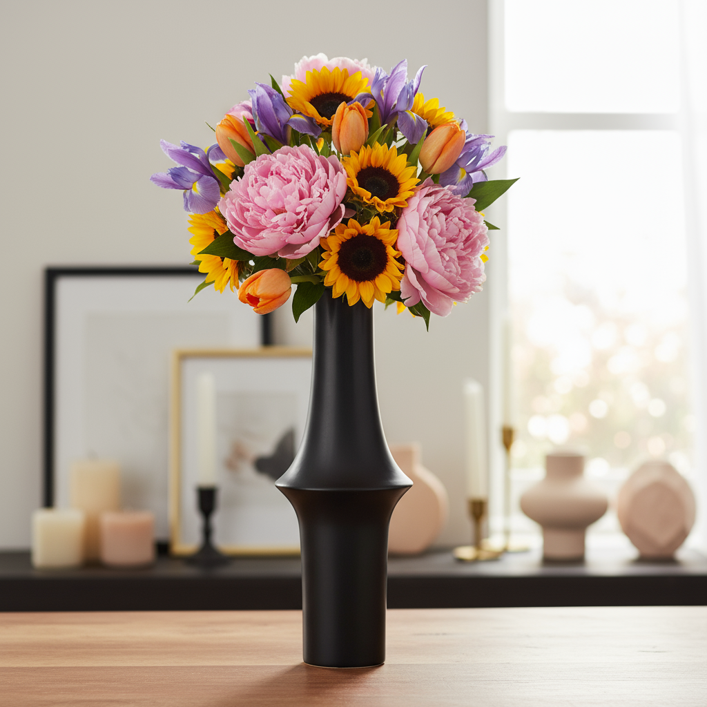 Juniper Ceramic Round Vase with Geometric Mid-Body Design