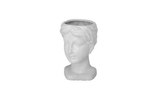 Ceramic Roman Lady Head Vase Matte Finish White-8.00"H