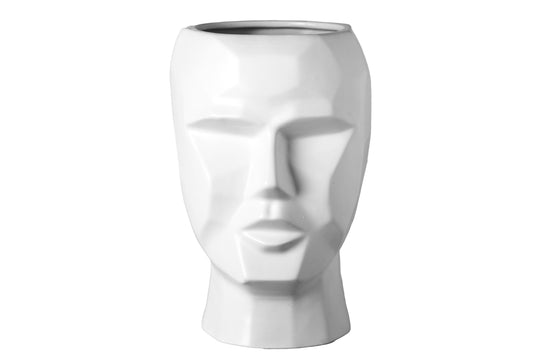 Ceramic Round Pixelated Man's Head Pot Matte Finish