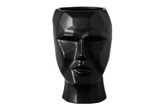 Ceramic Round Pixelated Man's Head Pot Matte Finish