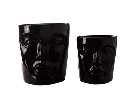 Ceramic Round Man's Head Pot Gloss Finish-7.75"H