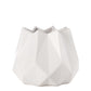 Ceramic round pot with a matte white finish, featuring a geometric sloping design.