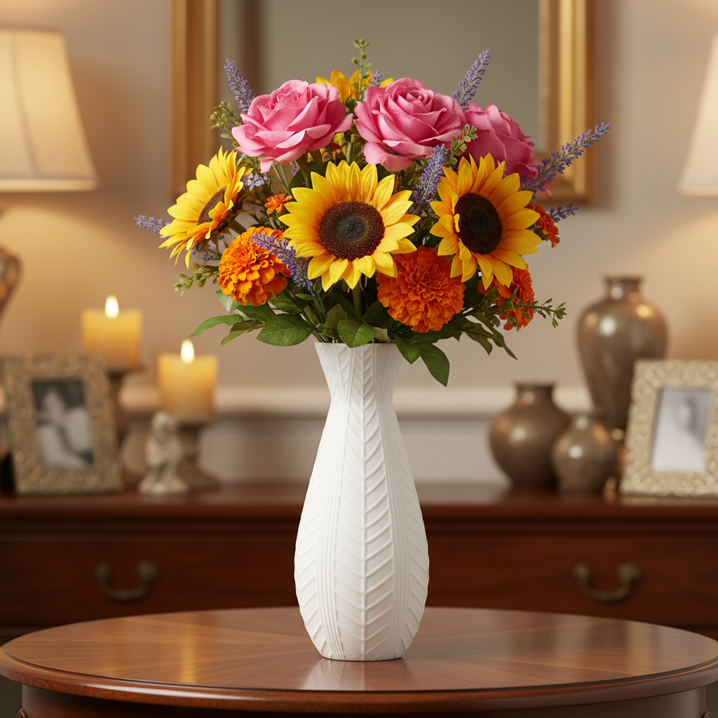 Zellè Ceramic Round Bellied Bottle Vase with Shoulder Bump Design