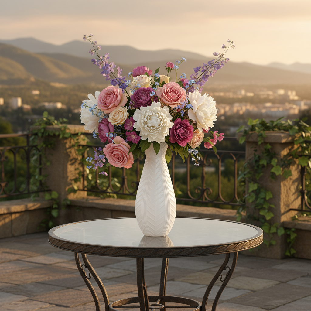 Zellè Ceramic Round Bellied Bottle Vase with Shoulder Bump Design