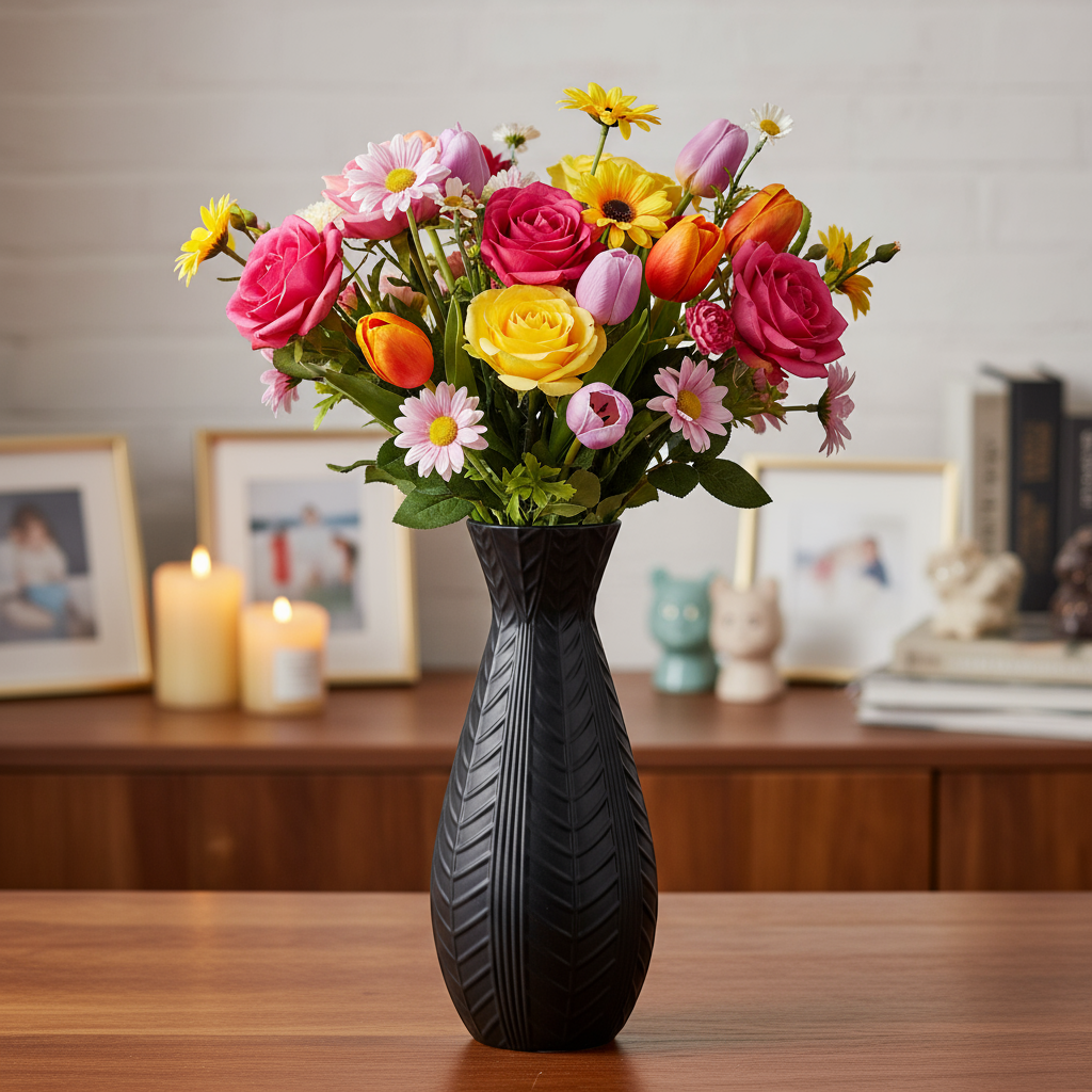 Zellè Ceramic Round Bellied Bottle Vase with Shoulder Bump Design