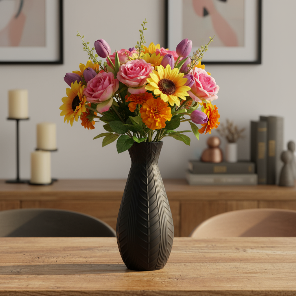 Zellè Ceramic Round Bellied Bottle Vase with Shoulder Bump Design