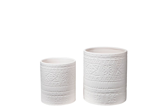 Ceramic Round Jar Matte Finish White-7.00"H -117