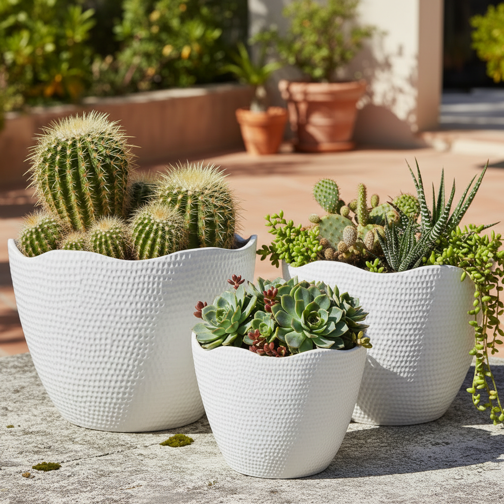 Nishka Ceramic Oval Pot with Irregular Lip (Set of 3)