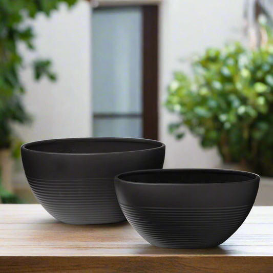 Mavero Embossed Stripe Oval Planter Set (Set of 2)