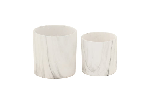 Ceramic Round Pot Marble Finish Black-6.00"H